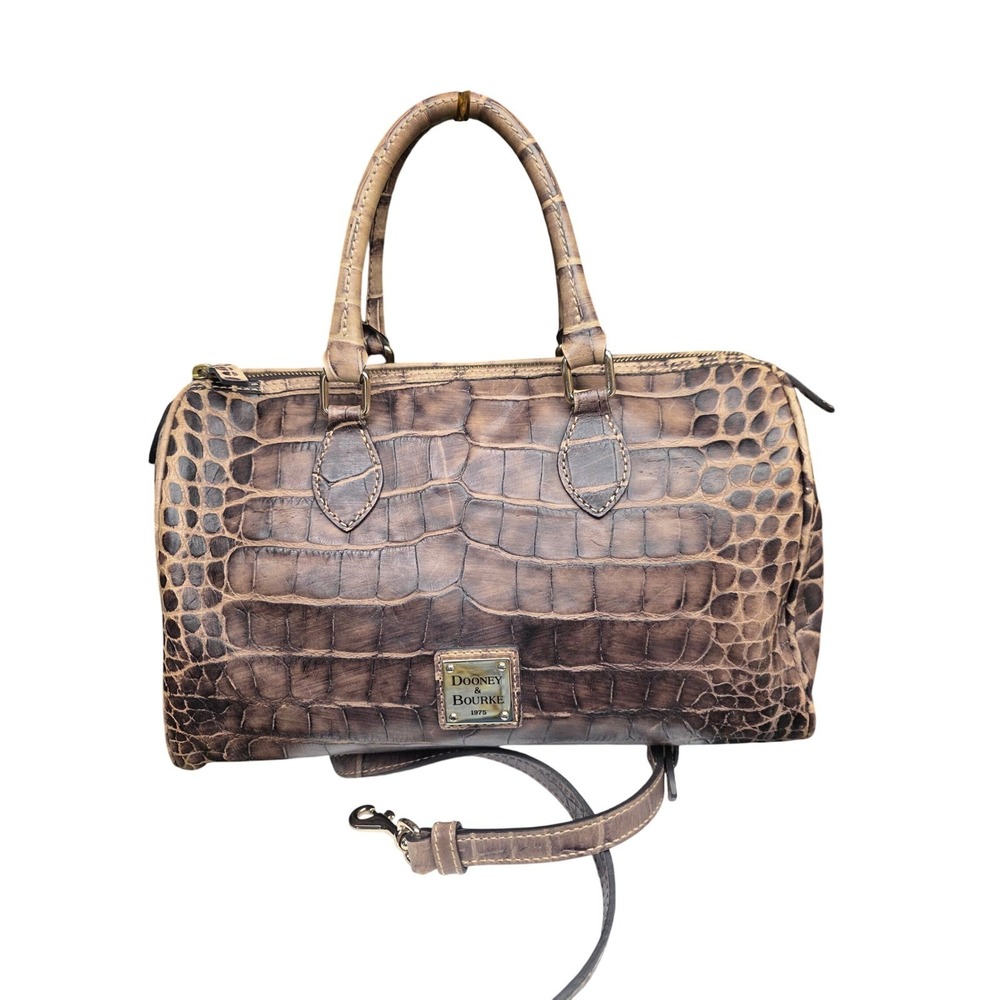 Rare Dooney & Bourke Boston Speedy Satchel Brown Croc Embossed Leather Handbag